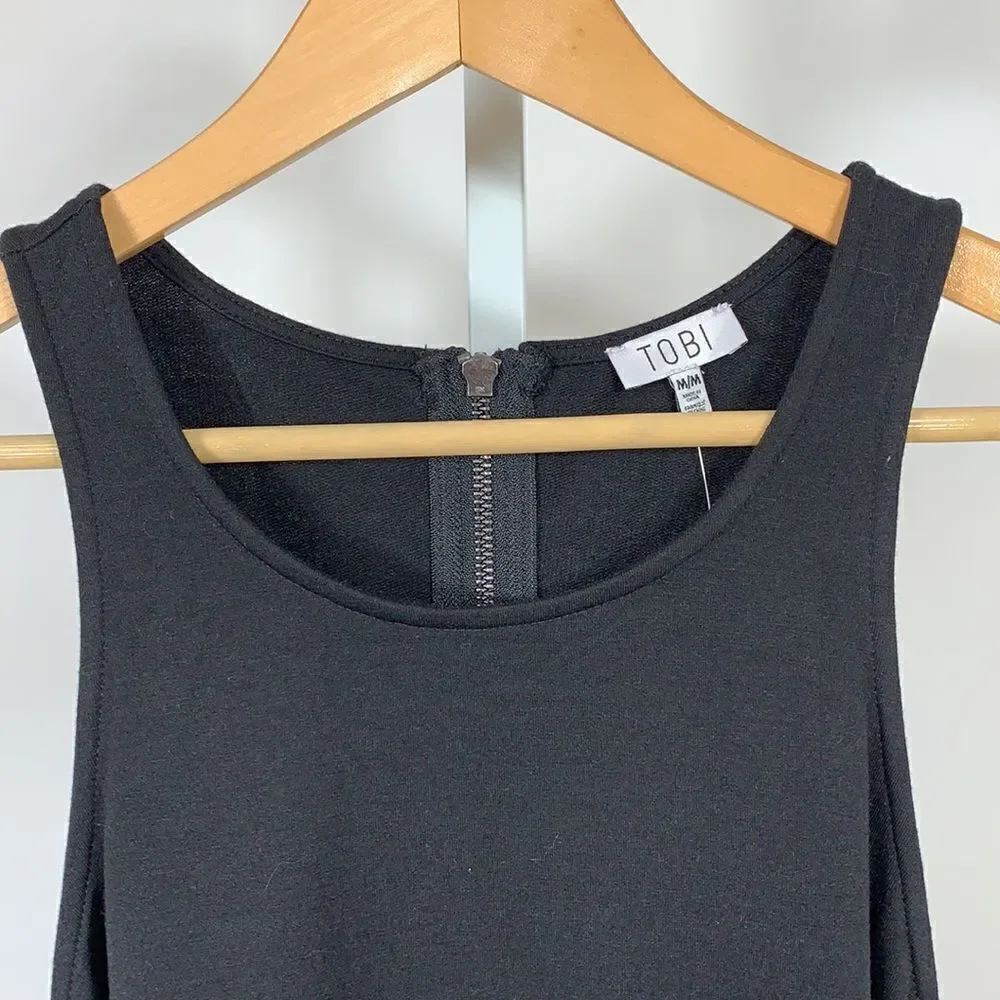 TOBI Women’s Cold Shoulder Zipper Back Fleece Dress Black Size Medium